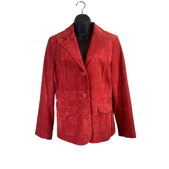 Liz Claiborne Brick Red Suede Blazer Jacket Womens Size L Flawed - Picture 1 of 9